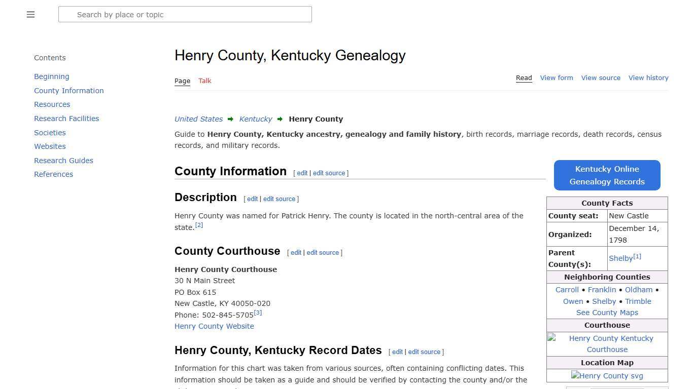 Henry County, Kentucky Genealogy • FamilySearch