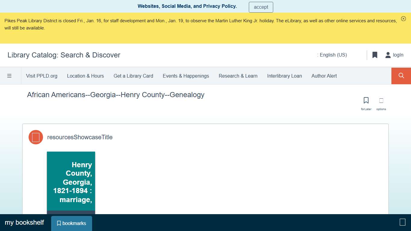 African Americans--Georgia--Henry County--Genealogy | Library Catalog: Search & Discover