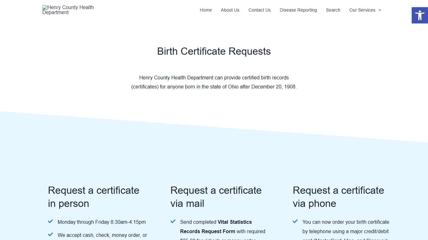 Henry County Health Department: Birth Certificates